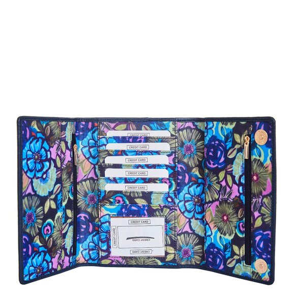 Hand Crafted Fabric Printed Blue Trifold Wallet Card Holder – Women’s Organizer - Picture 5 of 9